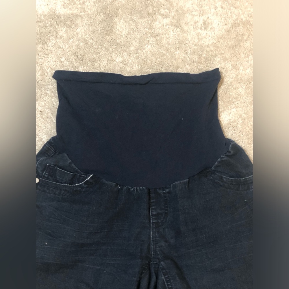 2/$20 Indigo Rein Maternity Denim Shorts Dark Wash Cuffed Full Belly Panel Sz M - Picture 4 of 12